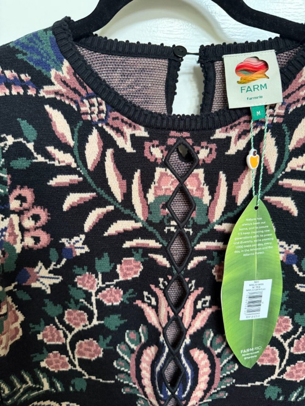 Farm Rio Marvelous Garden Knit Dress Black Floral Size M - Picture 3 of 12